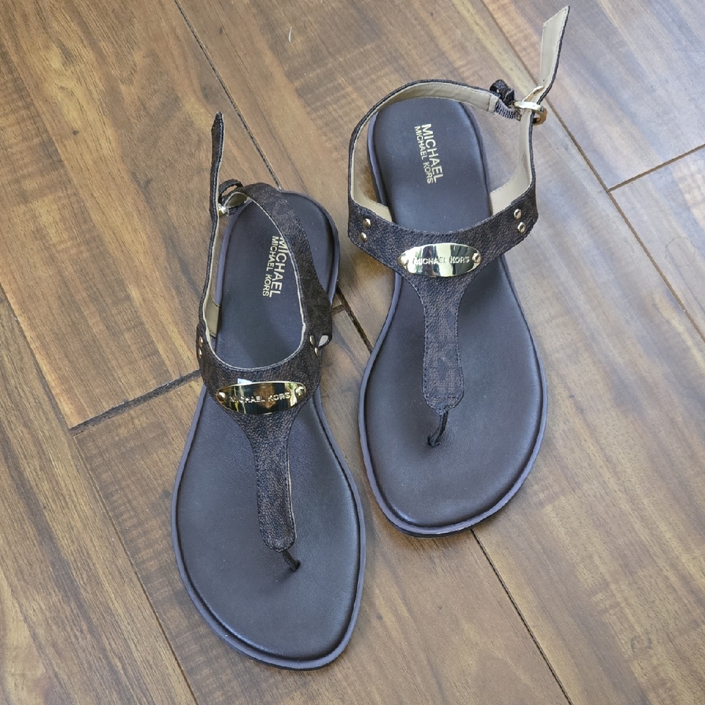 Michael Kors Dark Brown Sandals with Gold Accents